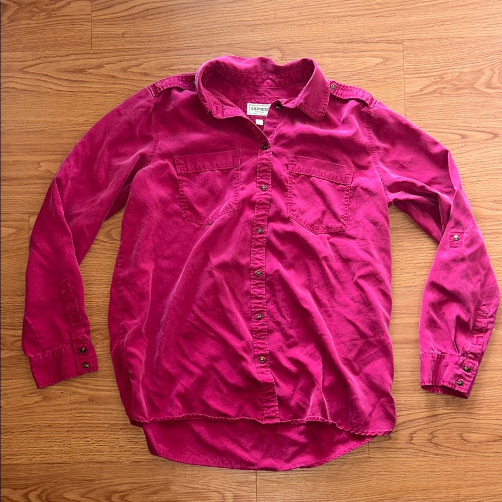 Express Boyfriend Red Button-Up Shirt